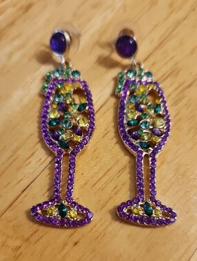 Purple Multi-Gem Drop Mardi Gras Earrings